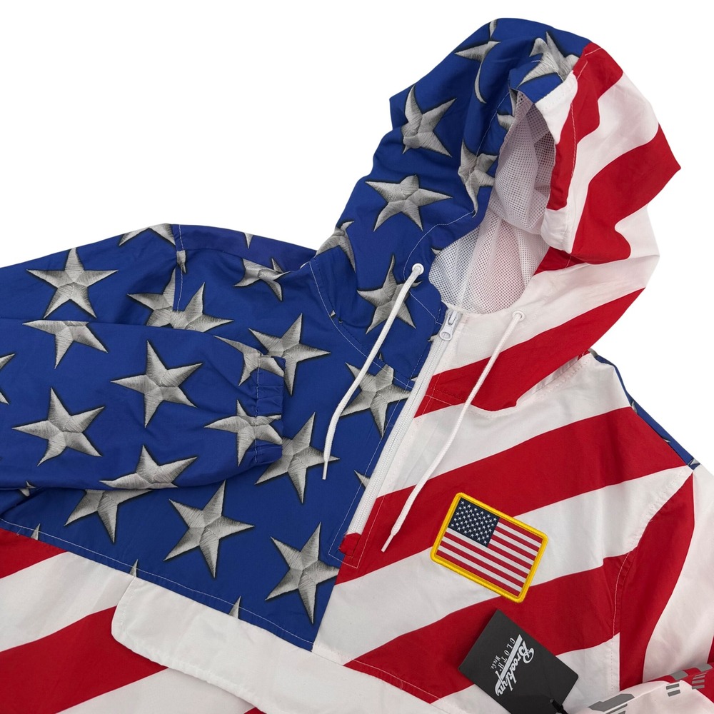 Brooklyn Cloth Windbreaker Anorak Mens Large Red‎ White Blue USA Flag Stars
